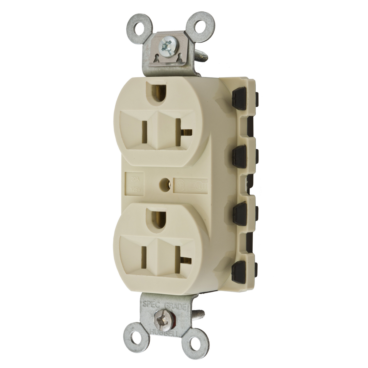 Straight Blade Devices, Receptacles, Duplex, SNAPConnect, 20A 125V, 2-Pole 3-Wire Grounding, 5-20R, Nylon, Ivory