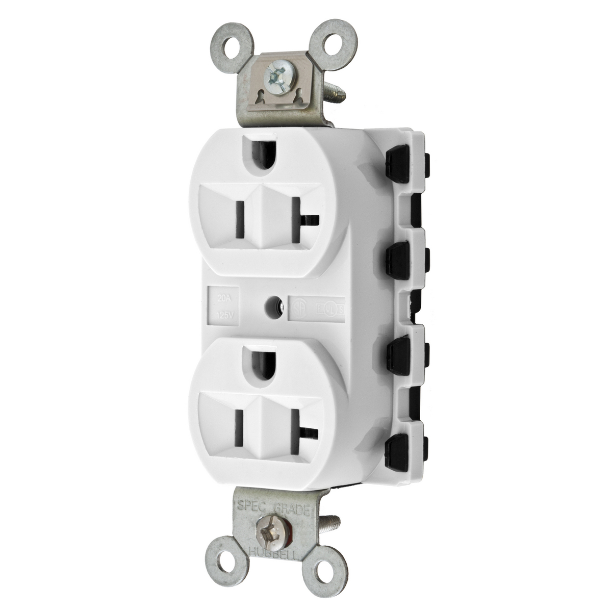 Straight Blade Devices, Receptacles, Duplex, SNAPConnect, 20A 125V, 2-Pole 3-Wire Grounding, 5-20R, Nylon, White