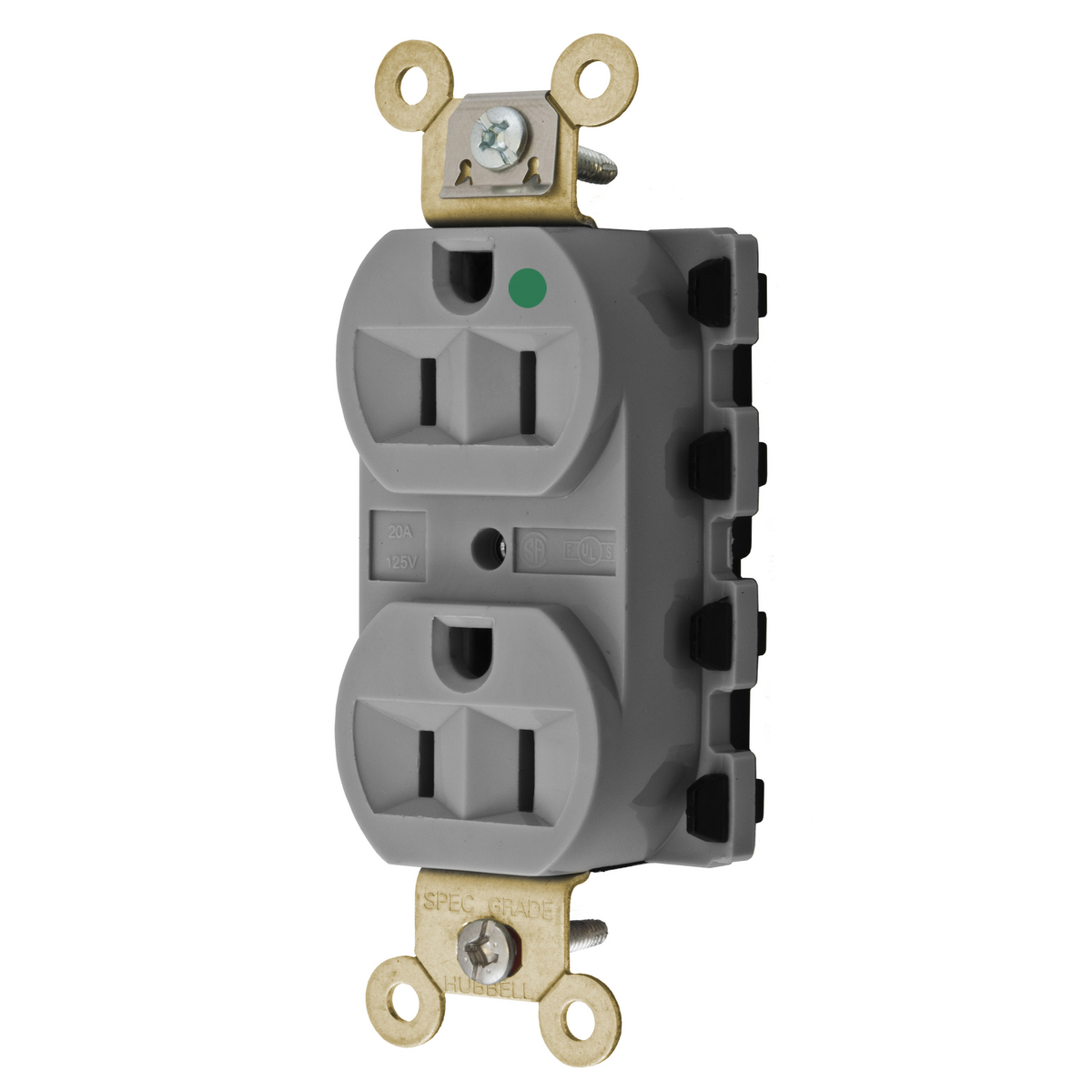 Straight Blade Devices, Receptacles, Duplex, SNAPConnect, Hospital Grade,15A 125V, 2-Pole 3-Wire Grounding, 5-15R, Nylon, Gray