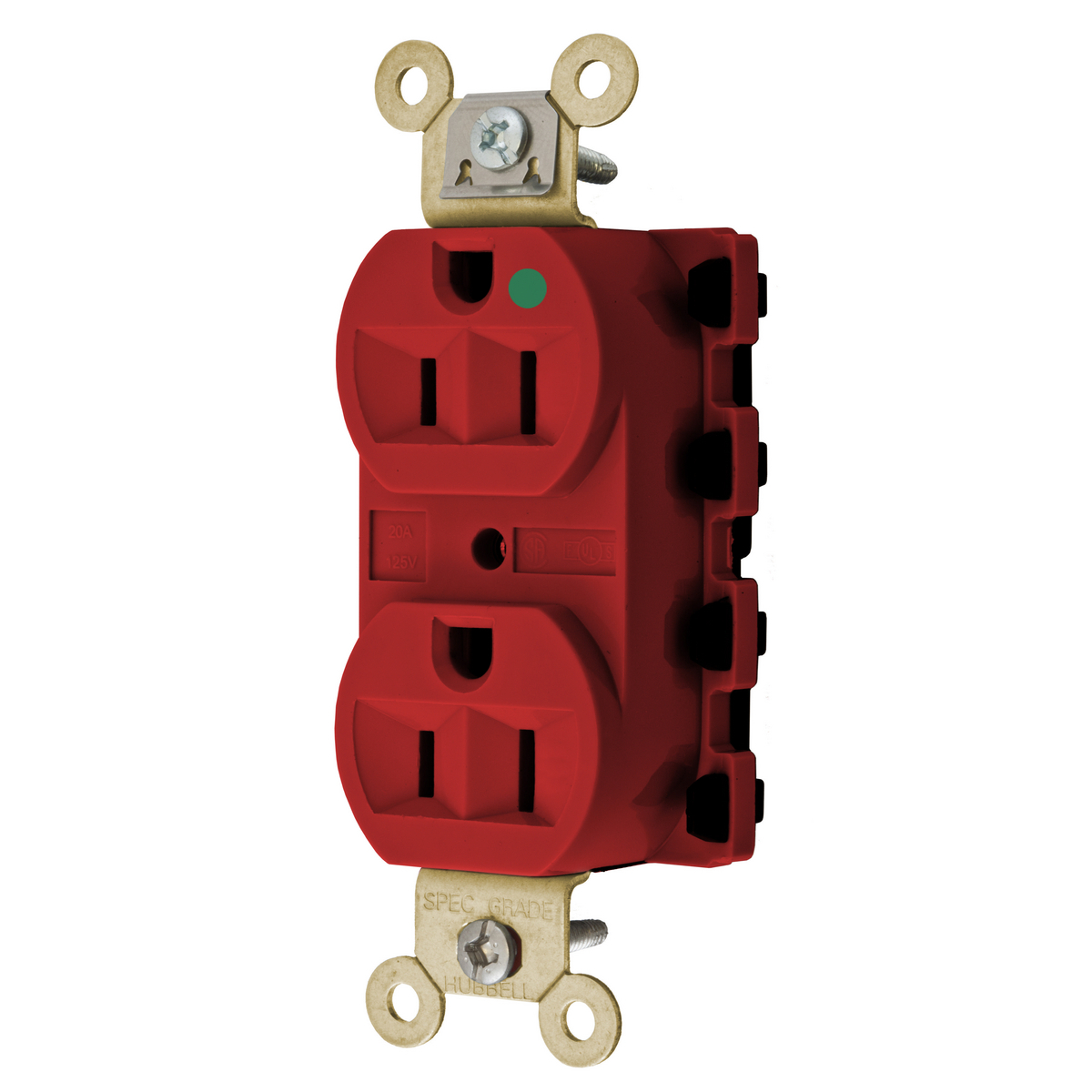 Straight Blade Devices, Receptacles, Duplex, SNAPConnect, Hospital Grade, 15A 125V, 2-Pole 3-Wire Grounding, 5-15R, Nylon, Red
