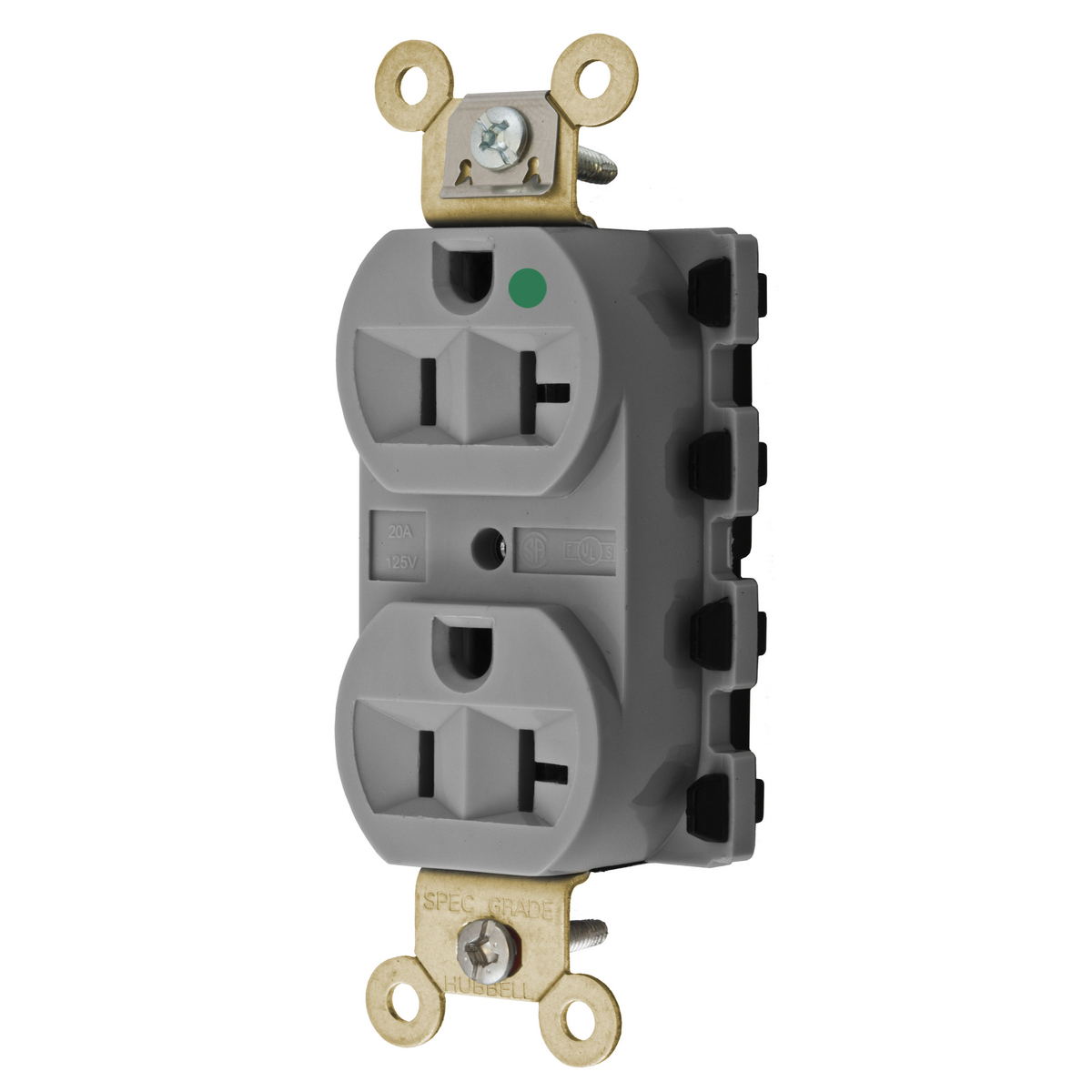Straight Blade Devices, Receptacles, Duplex, SNAPConnect, Hospital Grade, 20A 125V, 2-Pole 3-Wire Grounding, 5-20R, Nylon, Gray
