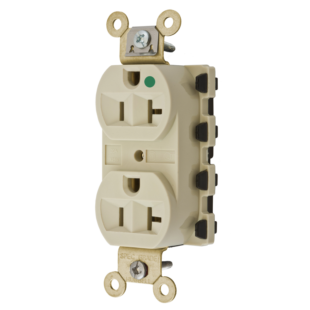 Straight Blade Devices, Receptacles, Duplex, SNAPConnect, Hospital Grade, 20A 125V, 2-Pole 3-Wire Grounding, 5-20R, Nylon, Ivory