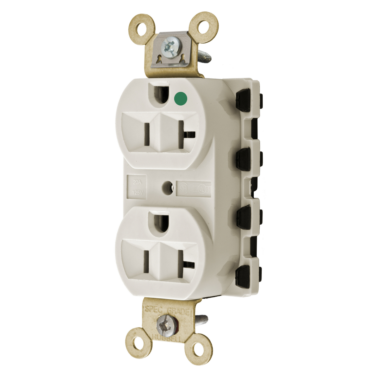 Straight Blade Devices, Receptacles, Duplex, SNAPConnect, Hospital Grade, 20A 125V, 2-Pole 3-Wire Grounding, 5-20R, Nylon, Light Almond