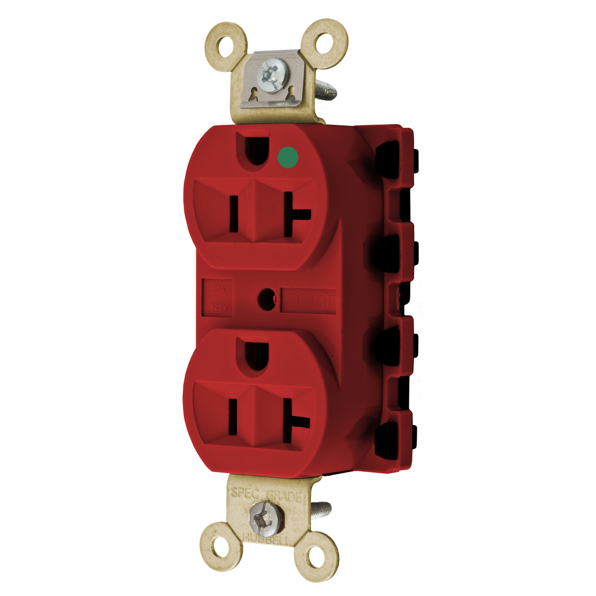 Straight Blade Devices, Receptacles, Duplex, SNAPConnect, Hospital Grade, 20A 125V, 2-Pole 3-Wire Grounding, 5-20R, Nylon, Red