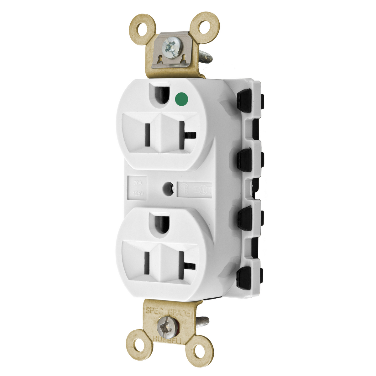 Straight Blade Devices, Receptacles, Duplex, SNAPConnect, Hospital Grade, 20A 125V, 2-Pole 3-Wire Grounding, 5-20R, Nylon, White