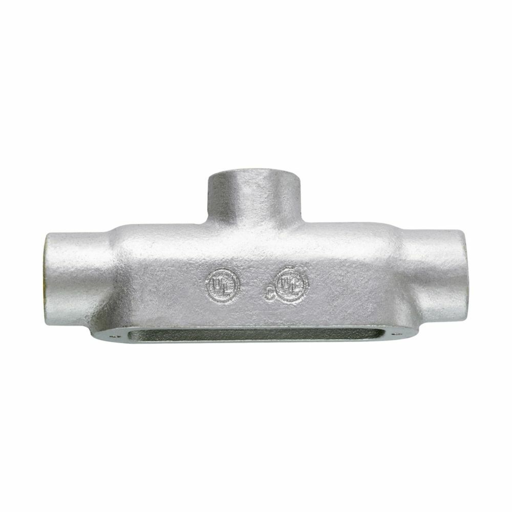 Eaton Crouse-Hinds series Condulet Form 5 conduit outlet body, Malleable iron, Hot dip galvanized finish, TB shape, 3/4"