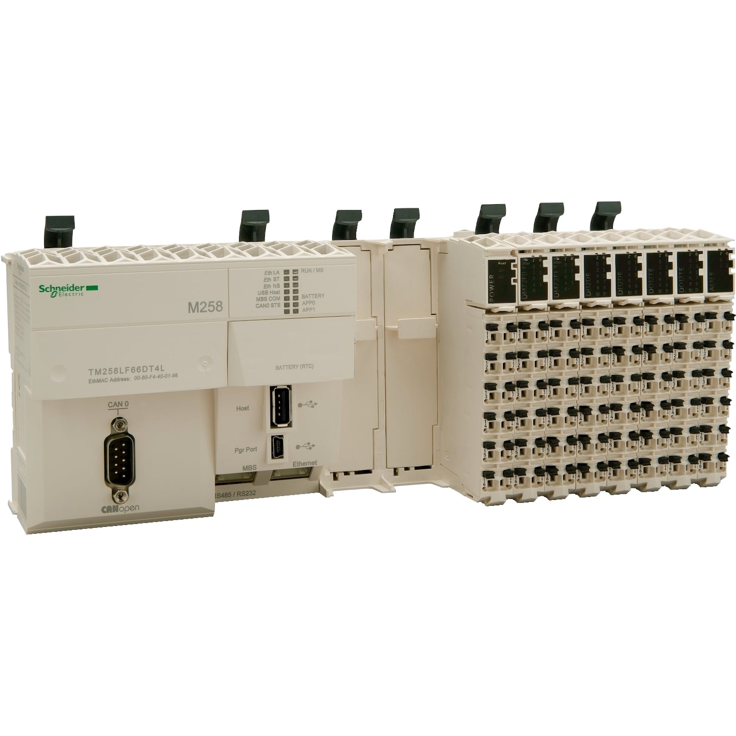 logic controller, Modicon M258, compact base, 66 + 4 IO, 24V DC