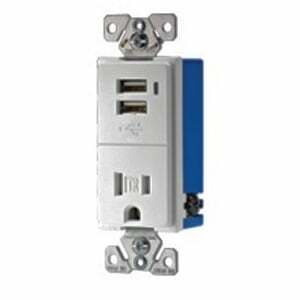 Eaton combination USB charger with receptacle, Tamper resistant, 15A, Flush mount, 125 Vac, 5 Vdc, Wire leads, Almond, Brass, 5-15R, Two-pole, three-wire, grounding, Decorator, Thermoplastic