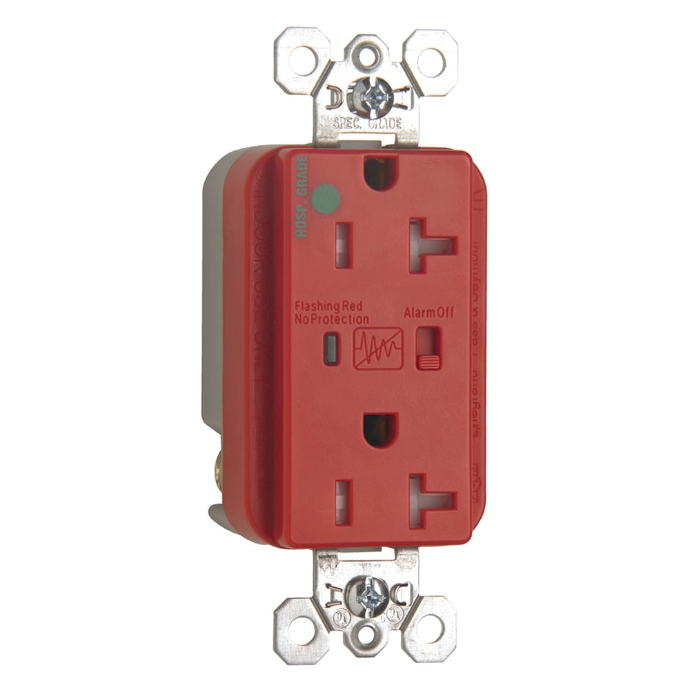 Extra Heavy Duty Duplex Hospital Grade Receptacles (back and side wire), 20 Amp, 125 VAC, Red