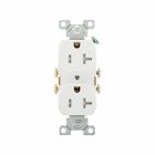 Eaton commercial specification grade duplex receptacle, #14-10 AWG, 20A, Commercial, Flush, 125V, Side wire, White, Brass, Impact-resistant nylon face, PVC body, 5-20R, Duplex, Screw, PVC, Core pack