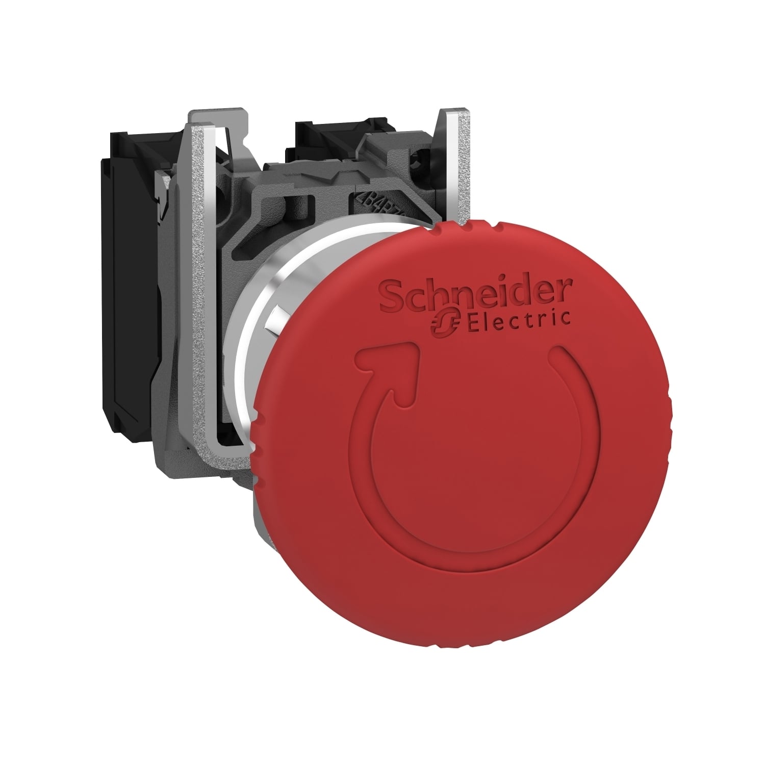 Emergency stop push button, Harmony XB4, metal, red mushroom 40mm, 22mm, trigger latching turn to release, 2NC+1NO