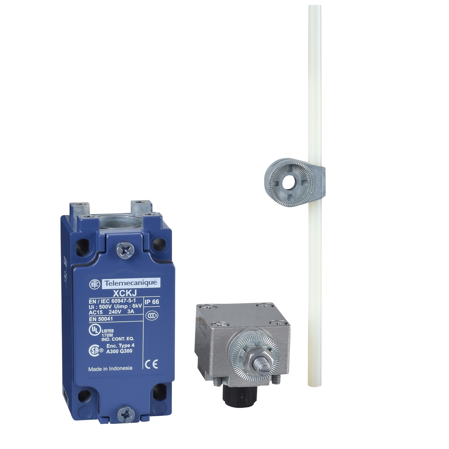 Limit switch,  XC Standard, XCKJ, thermoplastic round rod lever 6 mm, 1NC+1 NO, snap, 1/2NPT