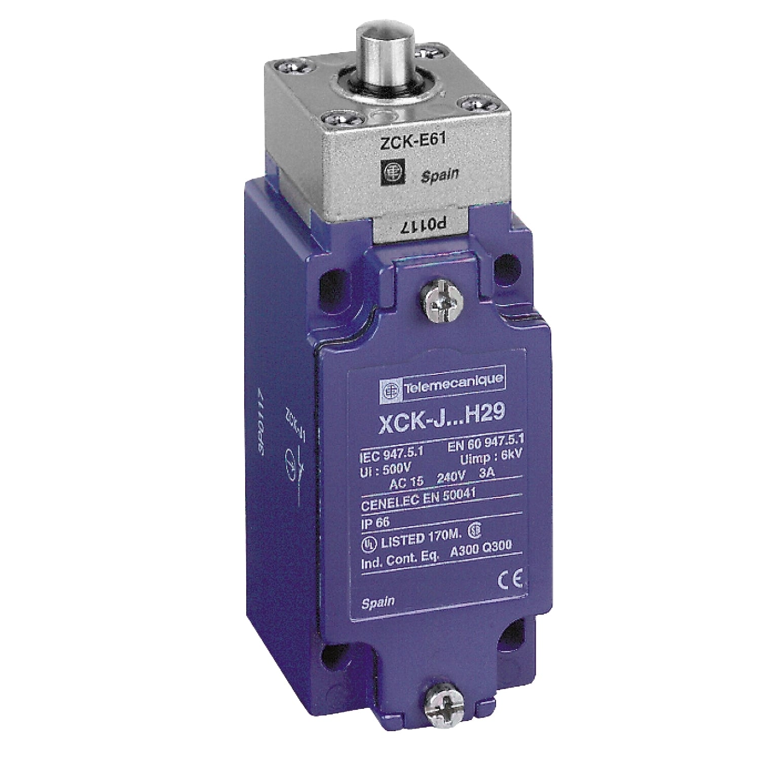 Limit switch,  XC Standard, XCKJ, metal end plunger, 1NC+1 NO, snap action, M20