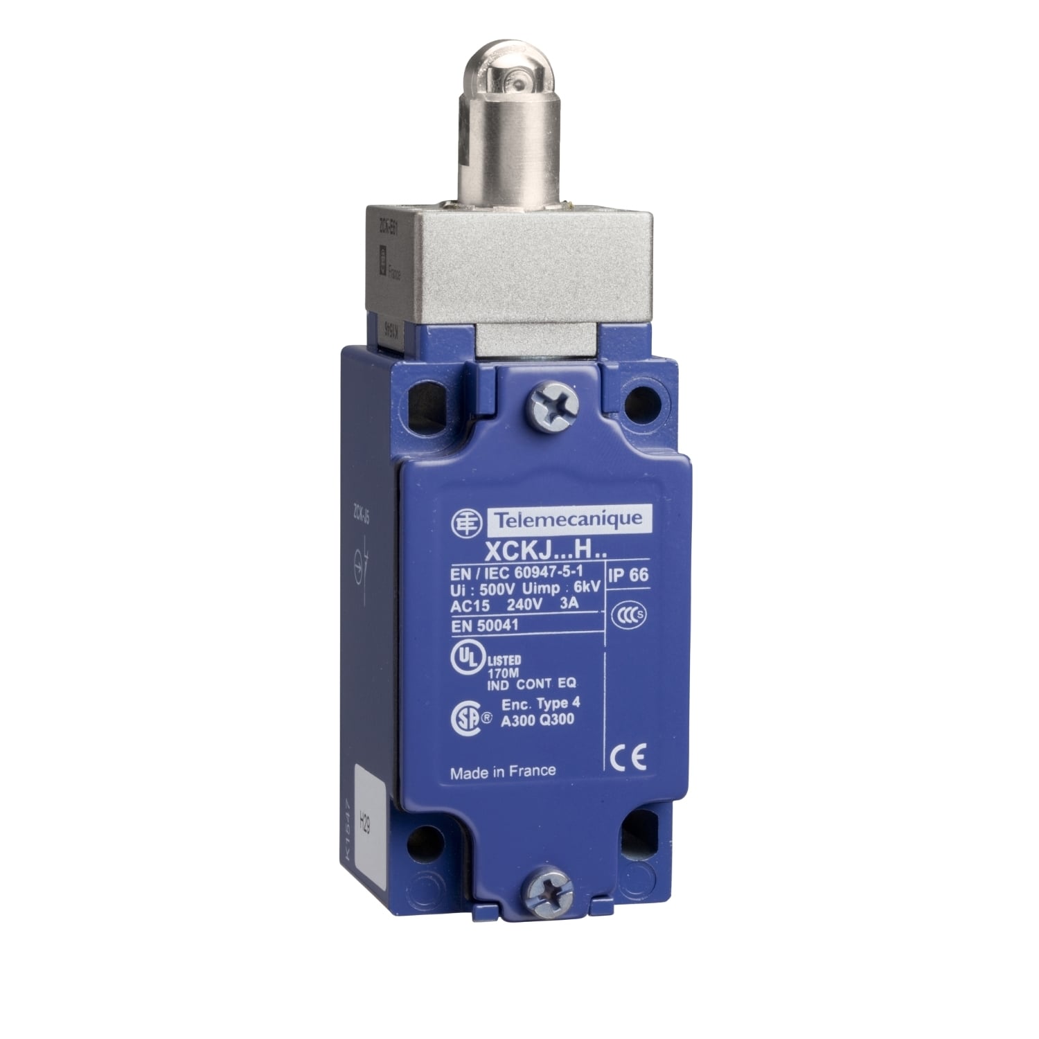 Limit switch,  XC Standard, XCKJ, steel roller plunger, 1NC+1 NO, snap action, 1/2NPT
