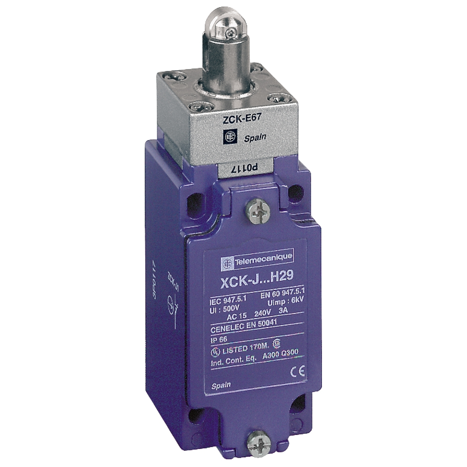 Limit switch,  XC Standard, XCKJ, steel roller plunger reinforced, 1NC+1 NO, snap, 1/2NPT