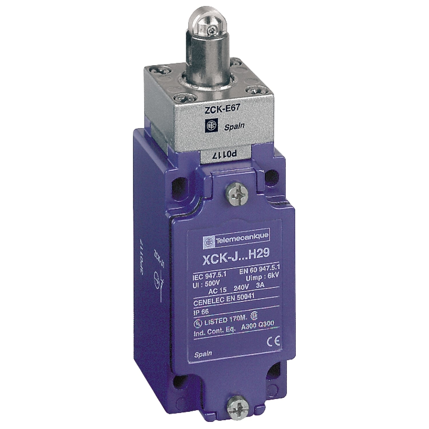 Limit switch,  XC Standard, XCKJ, steel roller plunger reinforced, 1NC+1 NO, slow, 1/2NPT
