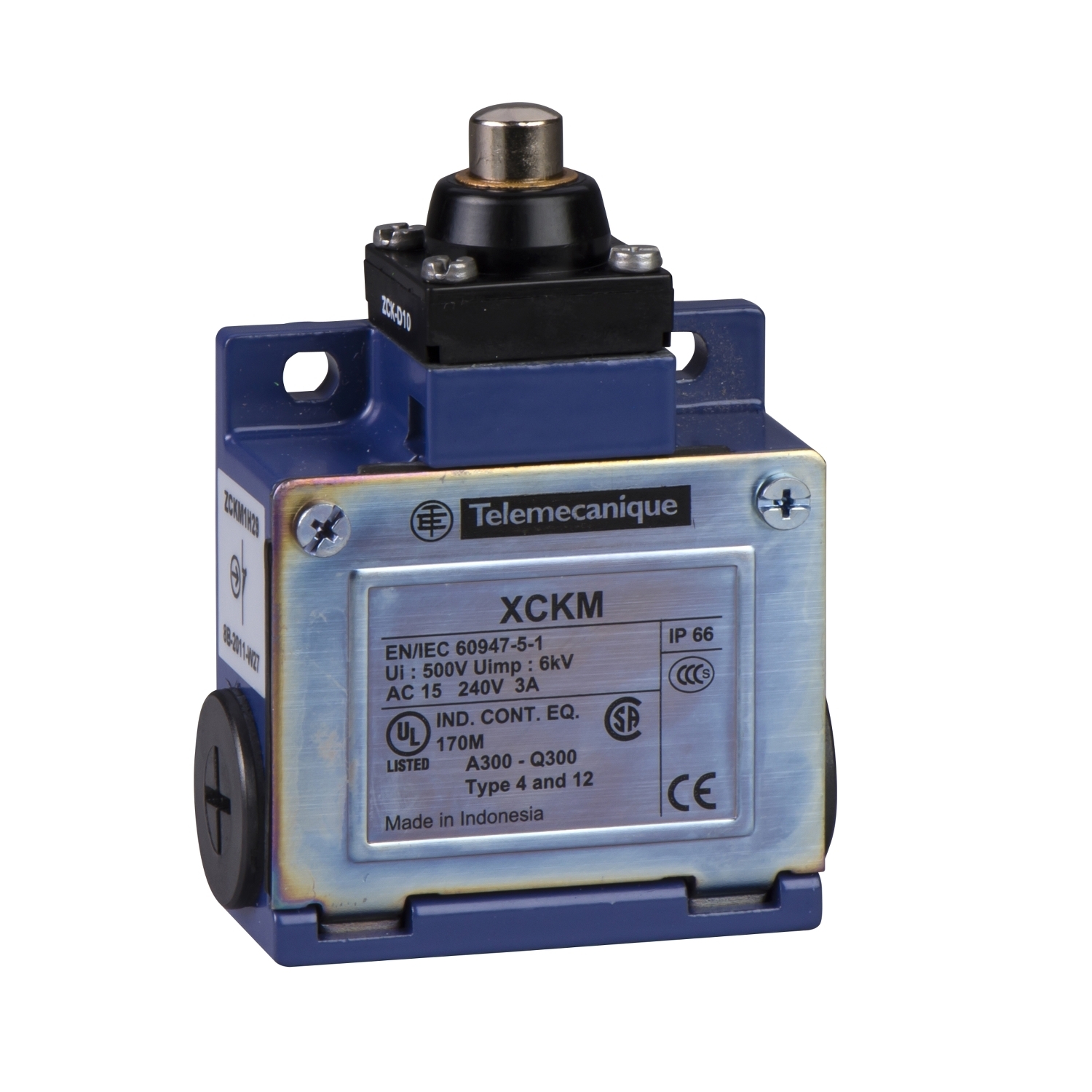 Limit switch, Limit switches XC Standard, XCKM, metal end plunger, 1NC+1 NO, snap action, 1/2NPT