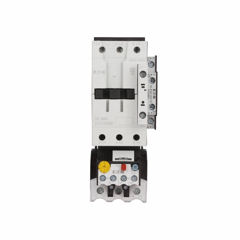 Eaton XT IEC electronic motor starter,Full voltage non-reversing IEC starter,65 A,Side-mounted,220 V 50 Hz, 240 V 60 Hz,1NO-1NC,D frame,55 mm,9-45 A XTOE,Screw terminals