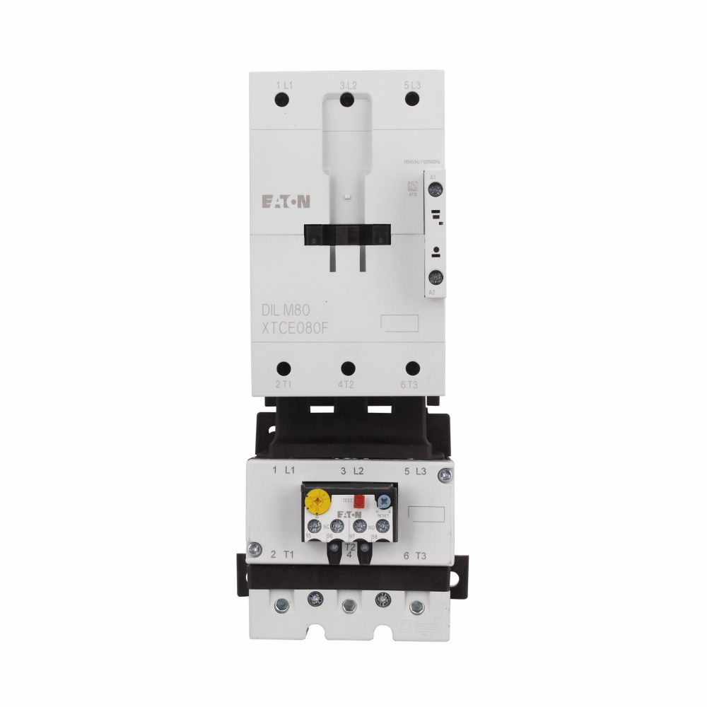 Eaton XT IEC electronic motor starter,Full voltage non-reversing IEC starter,80 A,110 V 50 Hz, 120 V 60 Hz,0NO-0NC,F frame,90 mm,20-100 A XTOE,Screw terminals
