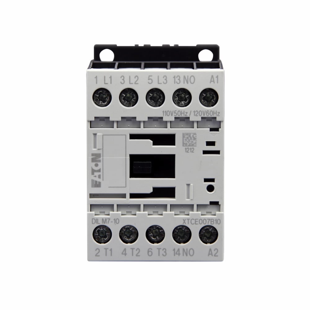Eaton XT IEC contactor, 7A, 110 Vac 50 Hz,  120 Vac 60 Hz, 1NO, 7A, Frame B, 45 mm, 50-60 Hz, 0.25,  0.75,  1/ 1.5,  2,  3,  5 hp (1/3PH @115, 200, 230/200, 230, 460, 575 V), Three-pole, Screw terminals, Full voltage non-reversing contactor