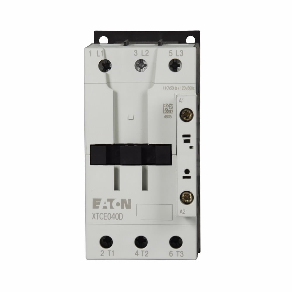 Eaton XT IEC contactor, 40A, 110 Vac 50 Hz,  120 Vac 60 Hz, 0NO-0NC, 40A, Frame D, 55 mm, 50-60 Hz, 3,  5,  7.5/ 10,  15,  30,  40 hp(1/3PH@115, 200, 230/200, 230, 460, 575 V), Three-pole, , Screw terminals, FVNR