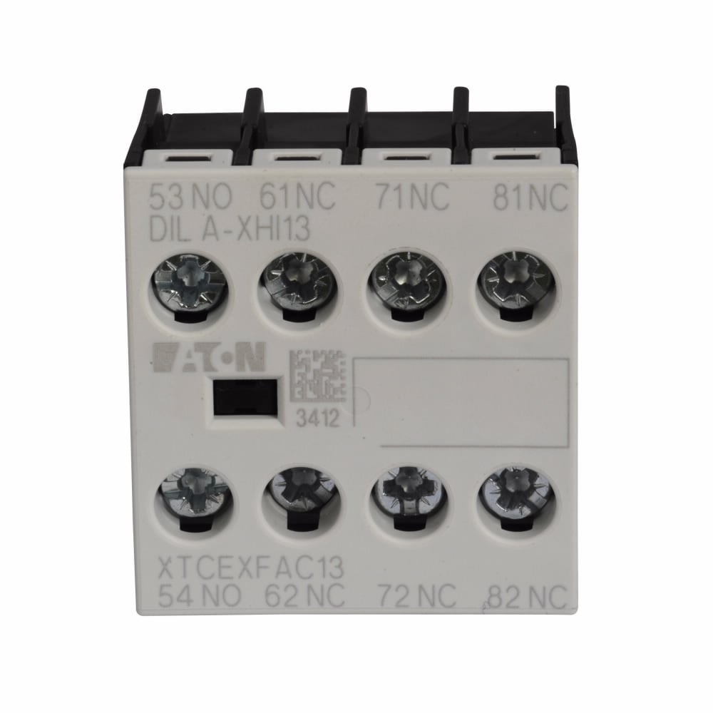 Contactor Accessory - Auxiliary Contact, Four-pole, Screw terminals, 1NO-3NC contact configuration, 16A conventional thermal rating, 6A at 220/230/240V, 3A at 380/400/415V, 1.5A at 500V rated operational voltage, Front mounting,