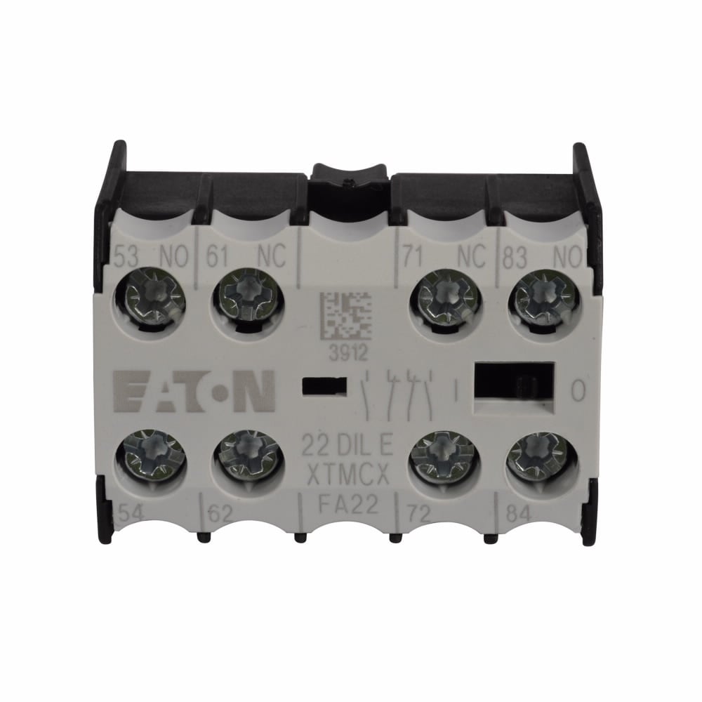 Eaton motor control auxiliary contact, Four-pole, Screw terminals, 2NO-2NC contact configuration, 10A conventional thermal rating, Front mounting, used with XTRM miniature control relays