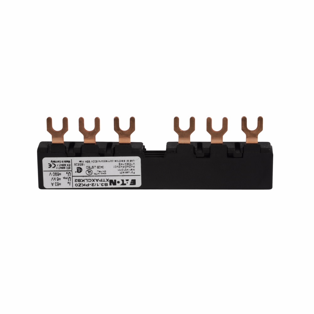 XT Manual Motor Protection Accessories - Three-Phase Commoning Links, used with MMP with one auxiliary contact or trip-indicating auxiliary contact fitted on the right XTPAXCLKB2