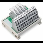 Power distribution PCB, similar to "P" UMK-PVB 2/24/ZFKDS (2302366); EXCEPT LEVER INPUT TERMINALS: 2-poles x 2-pos 30 Amp input to 2-poles x 12-pos output 
