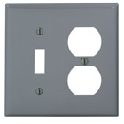 2-Gang 1-Toggle 1-Duplex Device Combination Wallplate, Standard Size, Thermoplastic Nylon, Device Mount, Gray