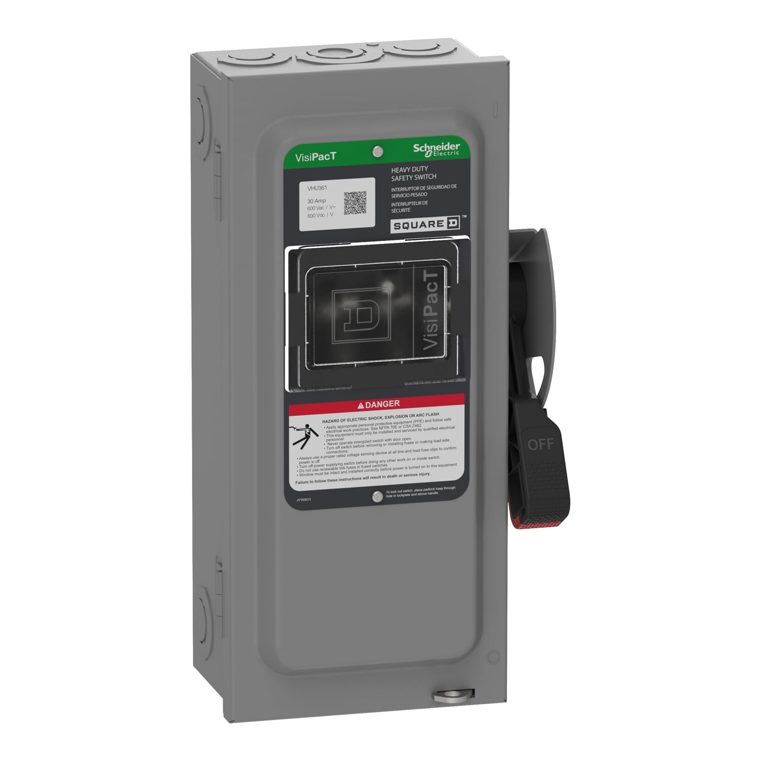 Safety switch, VisiPacT, heavy duty, unfused, viewing window, NEMA 1, 600V, 30A, 3 pole