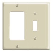 2-Gang 1-Toggle 1-Decora/GFCI Device Combination Wallplate, Standard Size, Thermoset, Device Mount, Ivory