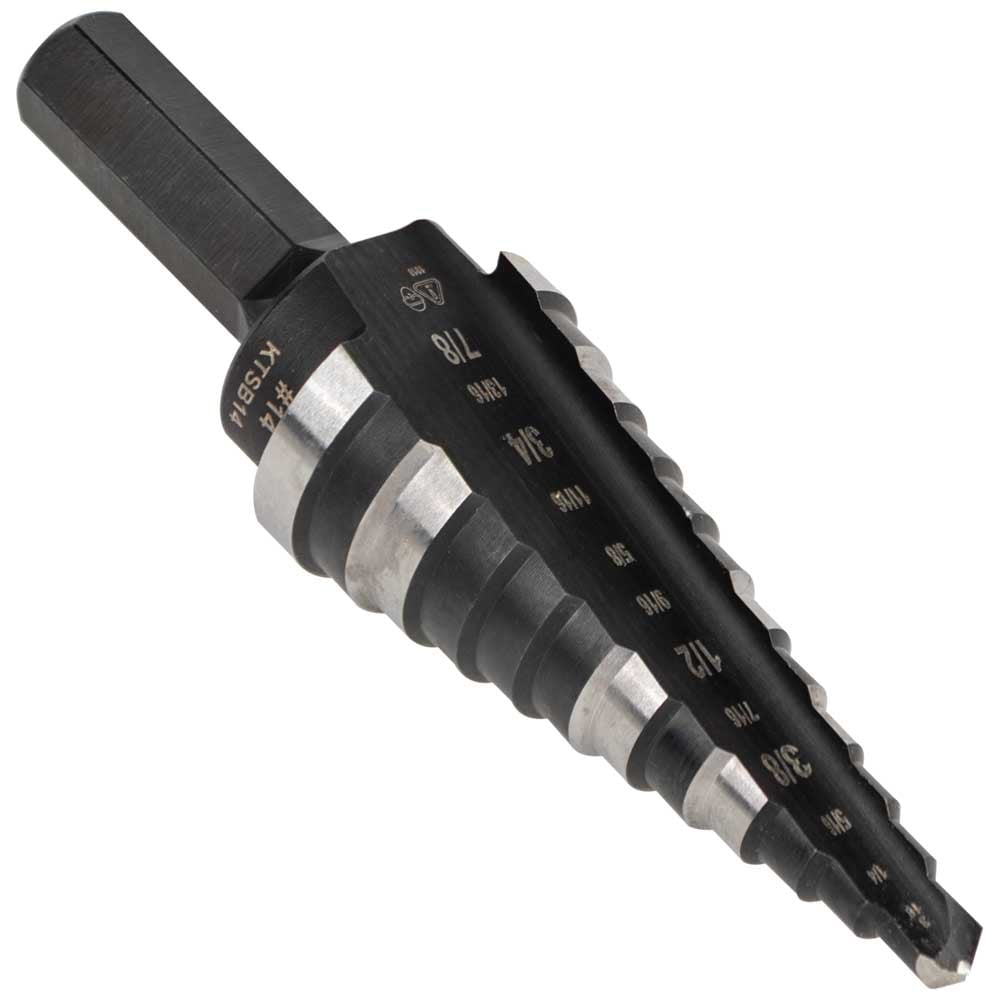 Step Drill Bit #14 Double-Fluted, 3/16 to 7/8-Inch