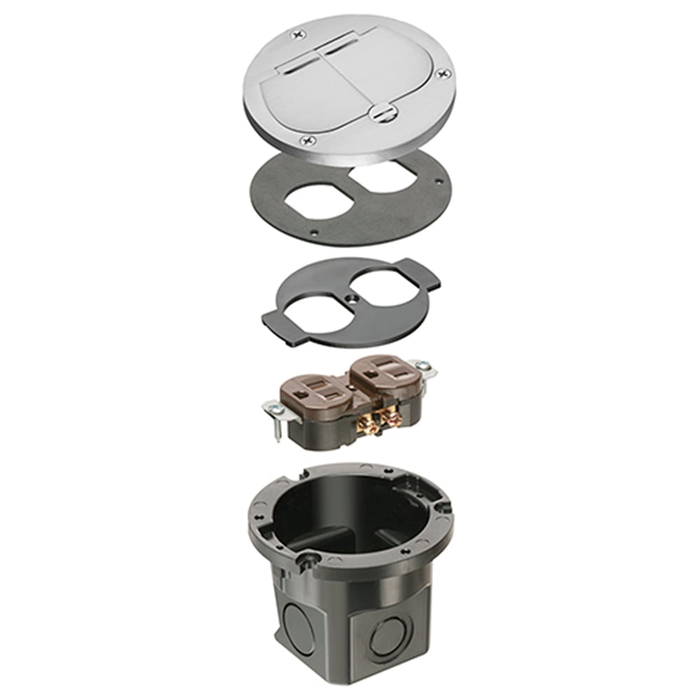 Flush to the floor cut in box kit with nickel-plated brass cover with (2) flip lid.