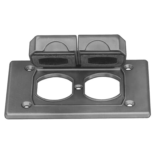 1 Gang Device Box Cover, Die Cast Aluminum, Duplex Receptacle Cover with 2 Spring Doors Horizontal, Box Mount, Raintight When Used with Appropriate Box, Gasket and Screws Included with Cover