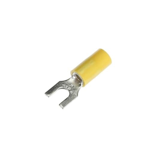 Vinyl-Insulated Fork Terminal, Length .97 Inches, Width .31 Inches, Maximum Insulation .170, Bolt Hole #10, Wire Range #18-#14 AWG, Color Blue, Copper, Tin Plated, 1,000 Pack