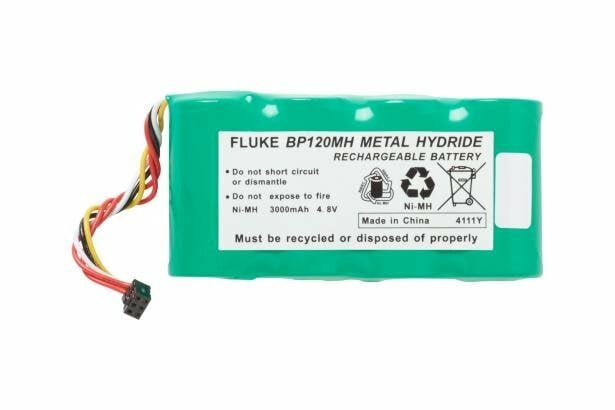 Battery pack as replacement battery in the Fluke 120 series ScopeMeters and in the Fluke 43 and 43B Power Quality Analyzers. Is a Nickel-Metal-Hydride Battery Pack, made specifically to support the ScopeMeters and Power Quality Analyzers mentioned. The battery capacity is 3000 mAh, this is 50 percent more than that of the original BP120. As a results, the instrument-user will benefit from a much longer up time than with the original NiCd battery, at the same volume and weight. Is more environmental-friendly than the NiCd battery used before, as it contains no heavy metals. Just as before, the battery pack can be charged while installed in the instrument, using the PM8907 power adapter/charger.