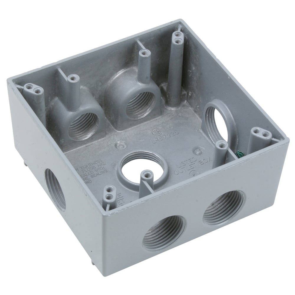 Weatherproof 2 Gang Box, 7 hole 3/4, 30.5 Cu.In.,Gray (2 Holes Each End, 1 Hole Each Side, 1 Hole in Back)