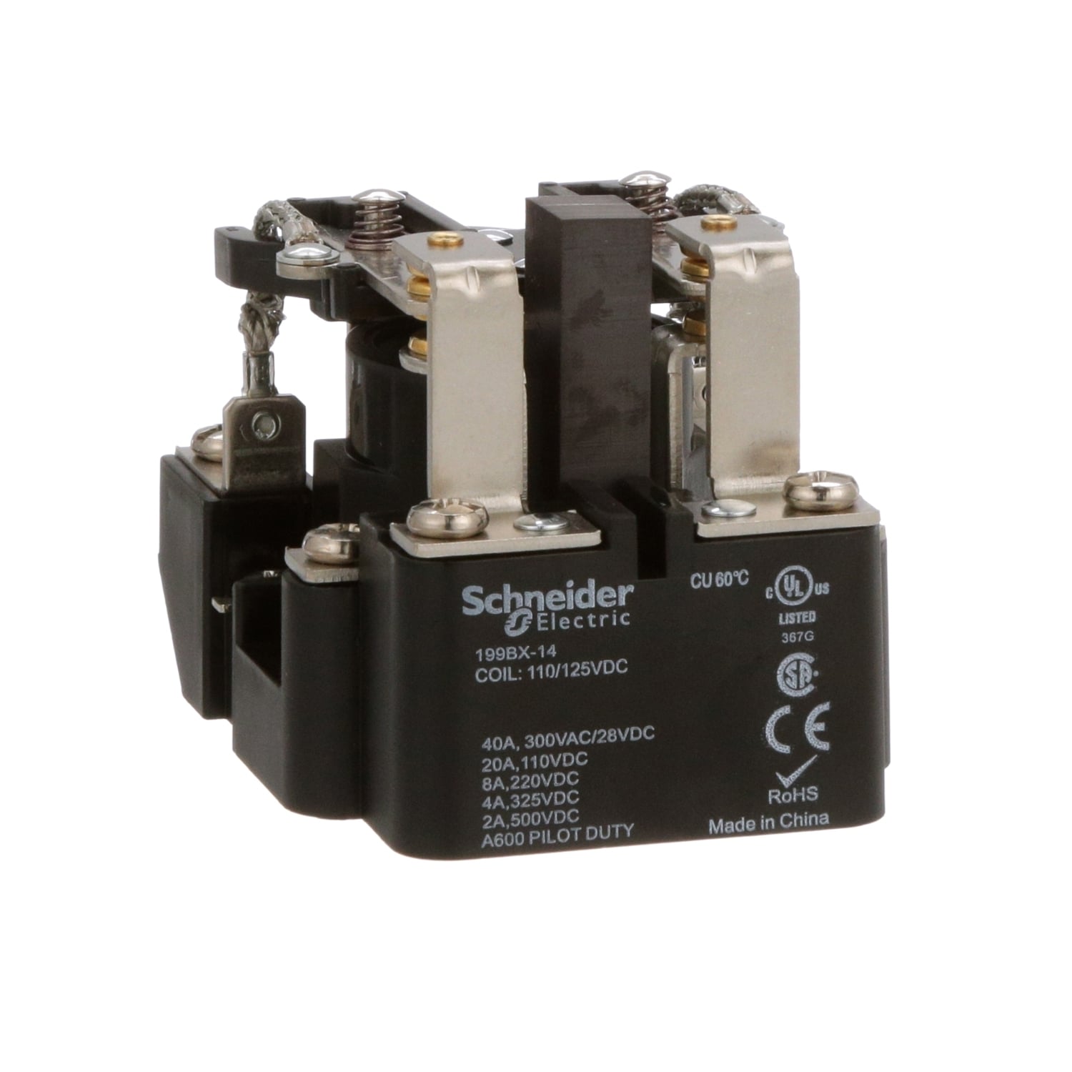 Power relay, SE Relays, DPDT, 40A, 120 VDC, magnetic blowout, open type