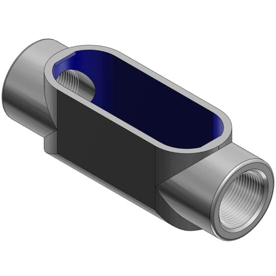 BlueKote Thru-Feed Form 7, 3/4 Inch Conduit Body, Body Material Gray Iron with Zinc Plating and Baked On Epoxy Powder Coat with BlueKote Internal Coating for Use with Rigid/IMC Conduit