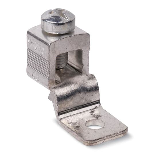 Locktite One-Hole Lug, Offset Tongue, Aluminum Body, Copper Tongue, Conductor Range 4 to 2/0 AWG, 1/4 Inch Bolt, Aluminum Tin Plated