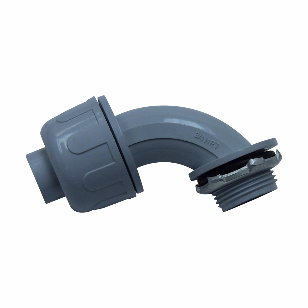 Eaton Crouse-Hinds series non-metallic liquidtight connector, Gray, FMC, 90? angle, Nylon, 1/2"
