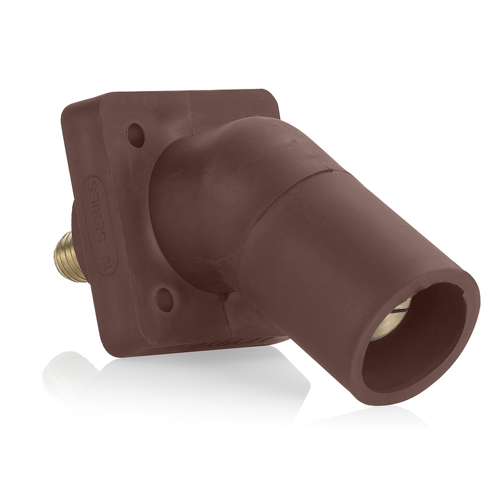 16 Series Male Panel Receptacle, Cam-Type, 45-Degree, Threaded Stud Length- 3/4", Taper Nose, Cable Range - #2 to 4/0 AWG, 400 Amp-Brown