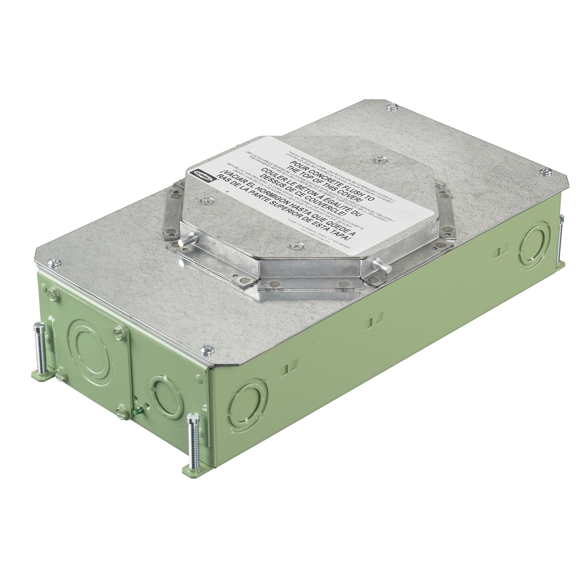 Concrete Floorboxes, Galvanized Stamped Steel Box, Recessed, 2-Gang CFB Series Box for Round Covers, 3.75" Minimum Depth of Pour, Corrosion Resistant Paint