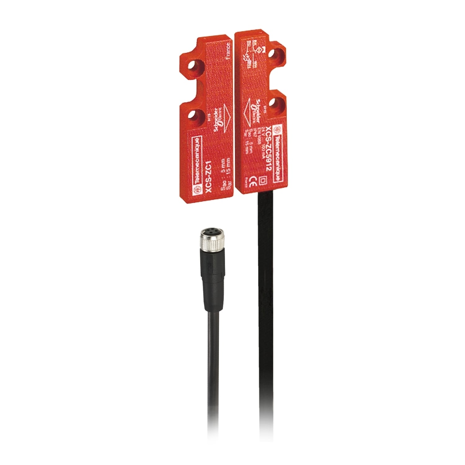 Coded magnetic switch, Telemecanique Safety switches XCS, XCSDMC, 2 NC, staggered, M8 0.15 m