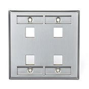 QuickPort Wallplate, Dual Gang, 4-Port, Stainless Steel, with Designation Window