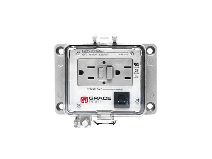 Panel Interface Connector, Panel Mount Housing, UL Type 4, GFCI Inside-Outlet, 5 Amp Circuit Breaker