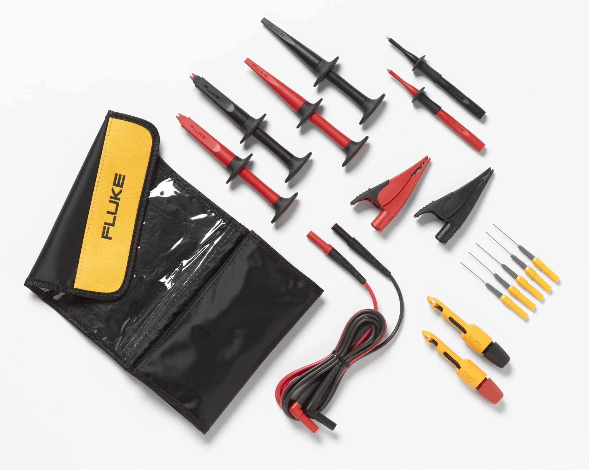 Everything you can find in the TLK281 Automotive Test Lead Kit, plus a few extras. Use the back probe pins to slide into weather pack connectors on fuel injectors, TPS and MAP sensors. A hook probe with plunger actuation allows quick connection to pins or
