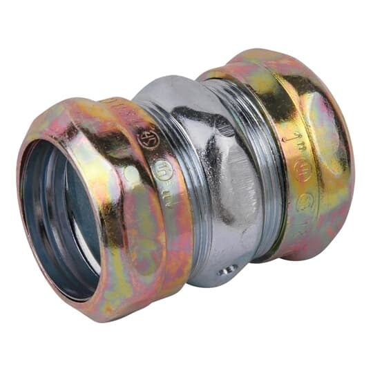 Compression Coupling, Raintight, Conduit Size 1/2 Inch, Material Zinc Plated Steel, For use with EMT Conduit