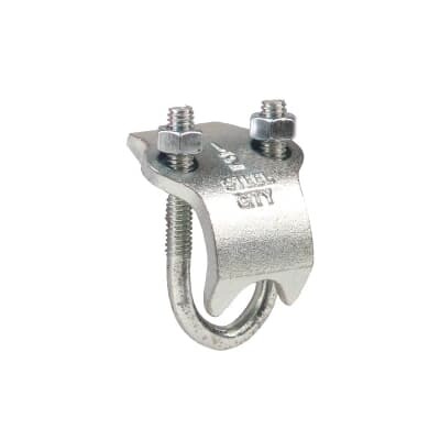 Clamp, RC Beam, Outer Diameter of Conduit or Pipe 4.500 Inch, Nominal Conduit Size 4 Inches, Hot-Dip Galvanized Malleable Iron, For Mounting Pipe or Conduit Parallel to the Beam